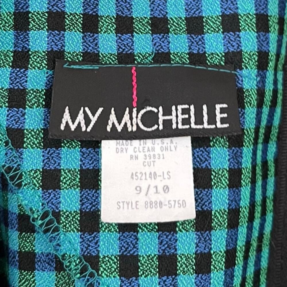 Vintage 90s Green Blue Gingham Mini Dress // Size Medium - Picture 3 of 5
